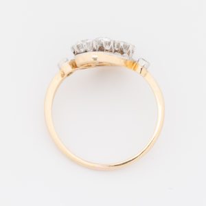 Anillo tresillo antiguo de oro blanco y amarillo de 18K - Imagen 3