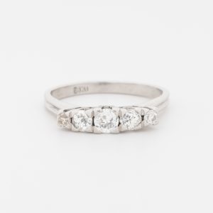 Anillo compromiso inglés antiguo de oro blanco de 18K - Imagen 1