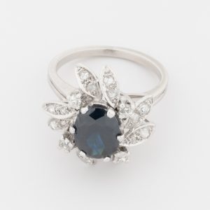 Anillo roseta antigua de oro blanco de 18K - Imagen 2